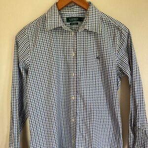 Ralph Lauren Green Label  Black/Blue/White Houndstooth Blouse